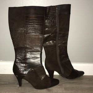 Brown leather knee high boots